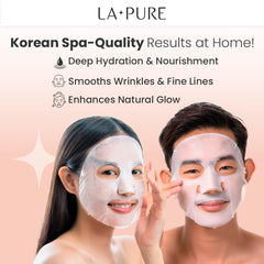 LA PURE Snail Mucin Mask ingredients highlight hyaluronic acid, collagen, elastin.