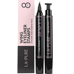 LA PURE winged-eyeliner-stamp left eye for quick cat-eye perfection.