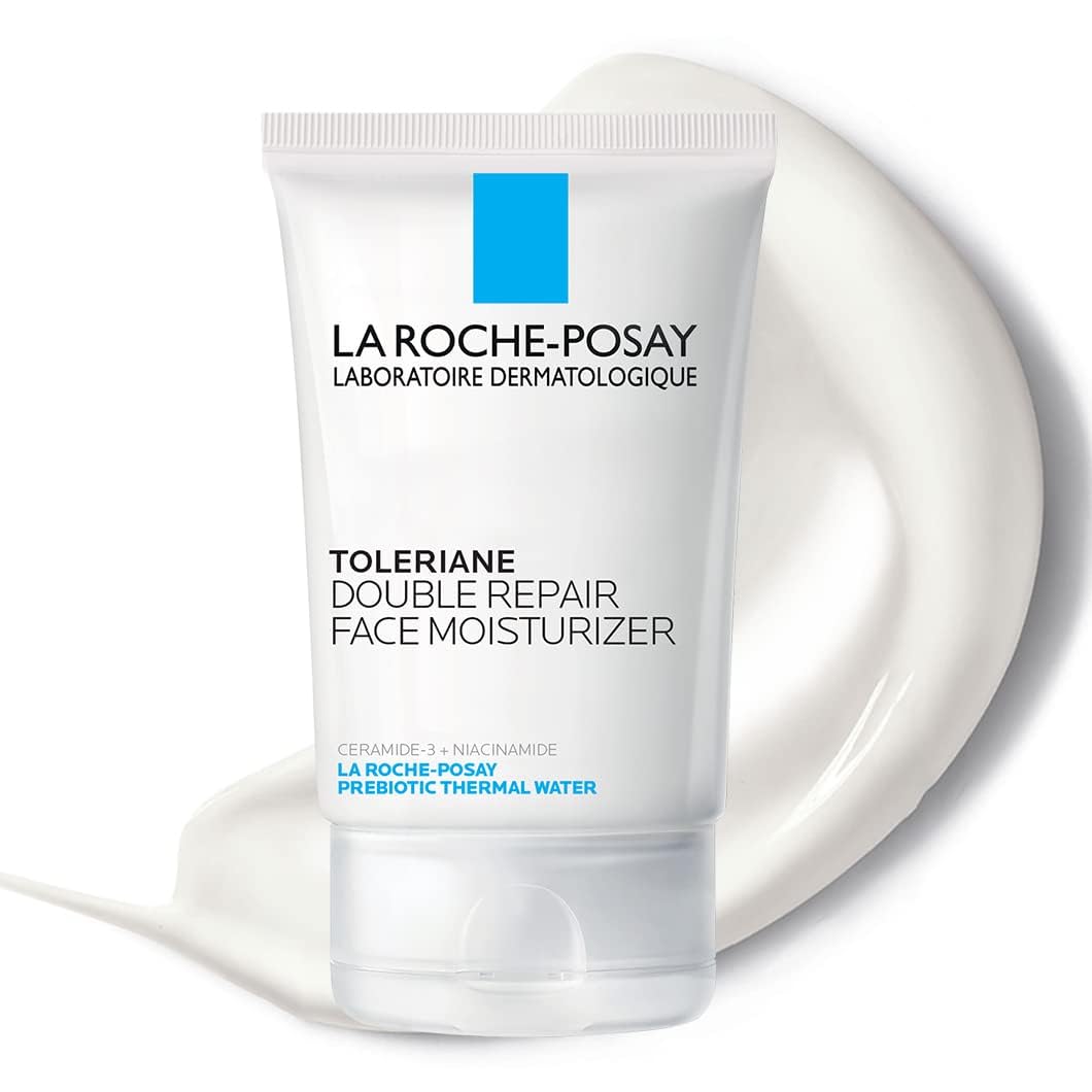 La Roche-Posay Toleriane Double Repair bottle illustrates oil-free daily hydration.