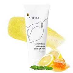 Labiora Lemon Honey Face Mask wash-off pack closeup highlights creamy texture for quick exfoliation.