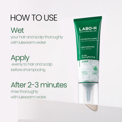 LABO-H scalp-scrub-application-on-scalp demonstrates pre-shampoo treatment for cleaner pores.