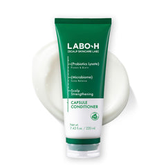 LABO-H scalp-strengthening bottle-front promotes healthier roots with vegan formula.