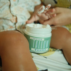 Lady May Tallow unscented formula back label highlights no fragrance for sensitive skin.