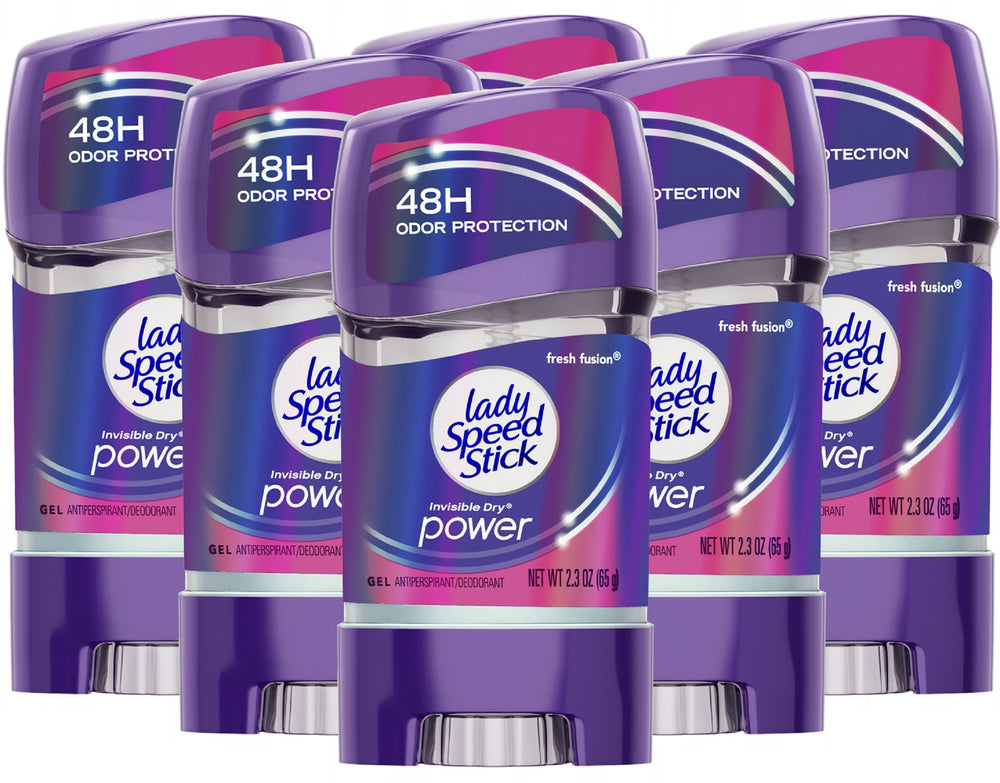 Lady Speed Stick Fresh Fusion gel bottle with clear texture for all-day freshness.