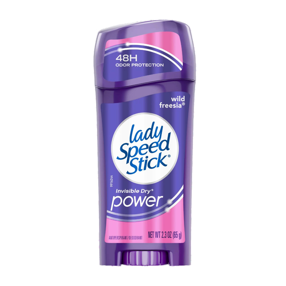 Lady Speed Stick Invisible Dry Wild Freesia bottle promotes all-day freshness.