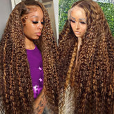 LAINSS highlight deep wave lace front wig 28 inch for versatile parting and style
