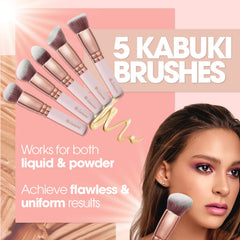 Lamora Kabuki blush brush blends color for a natural flush.