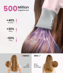 LAMPICK hair dryer emits 500-million negative ions for frizz control.
