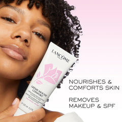 Lancôme Créme Mousse Confort features rose de France flower for soothing comfort.