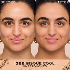 Lancôme Dual Finish dry-application swatch demonstrating smooth, flawless coverage and oil-control.