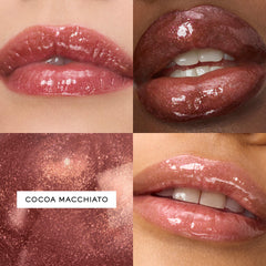 Lancôme Juicy Tubes Cocoa Macchiato swatch shows rich color and high gloss.