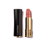 Lancôme L'Absolu Rouge Mon Macaron tube closeup shows rich cream finish and luxurious packaging.
