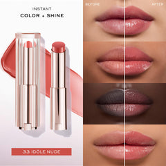 Lancôme Lip Idôle Butterglow buildable color from sheer to bold.