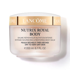 Lancôme Nutrix Royal Body Butter jar close-up highlighting rich hydration for dry skin.