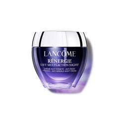 Lancôme Rénergie night-cream jar close-up showcases premium anti-aging moisturizer for nightly use.