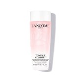 Lancôme Tonique Confort bottle close-up shows hydrating milky texture for daily comfort.