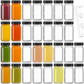 LANDNEOO 30-pack 2oz glass bottles with black lids for on-the-go samples.