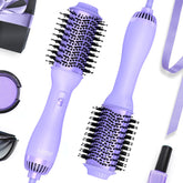 LANDOT 4-in-1 blow dryer brush close-up shows ergonomic handle for comfortable daily styling.