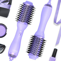 LANDOT 4-in-1 blow dryer brush close-up shows ergonomic handle for comfortable daily styling.