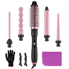 LANDOT 5-in-1 curling wand with 38mm thermal brush for voluminous, frizz-free blowouts.