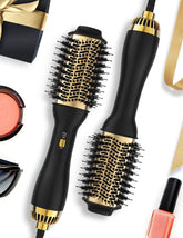 LANDOT hot air blow dryer brush oval barrel closeup shows smooth, frizz-free styling potential.