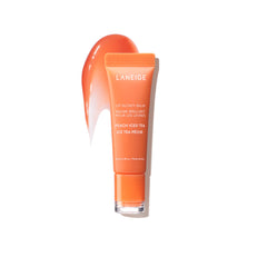 LANEIGE front view of Peach Iced Tea balm showing compact design and gloss benefit