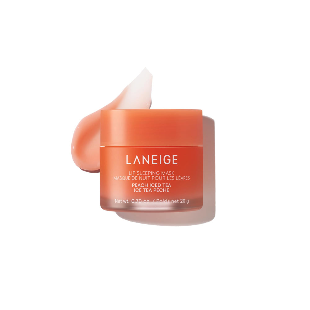 LANEIGE jar front view showing Peach Iced Tea label and vivid packaging for quick ID