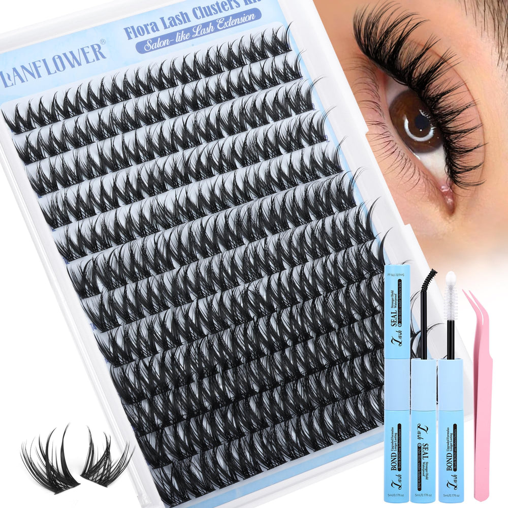Lanflower Flora Lash Clusters Kit ultra-thin band delivers lightweight, comfortable wear for day-long lashes.