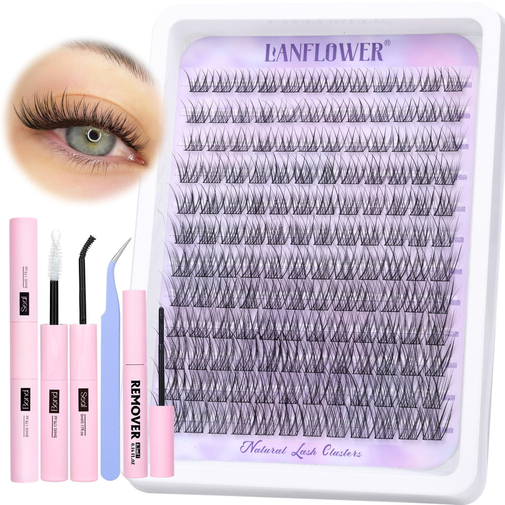 Lanflower lash extension kit wispy clusters for natural-looking lashes at home