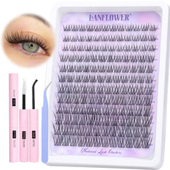 Lanflower natural lash clusters kit packaging shows a compact, portable set for DIY lashes.