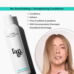L'ANGE HAIR Ms. Bond conditioner pump dispenses nourishing formula for damaged hair.