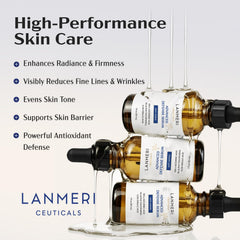 Lanmeri Ceuticals serum texture swirl highlights smooth application and quick drying finish.