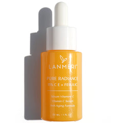 Lanmeri vitamin c serum bottle pour for brightening and even skin tone.