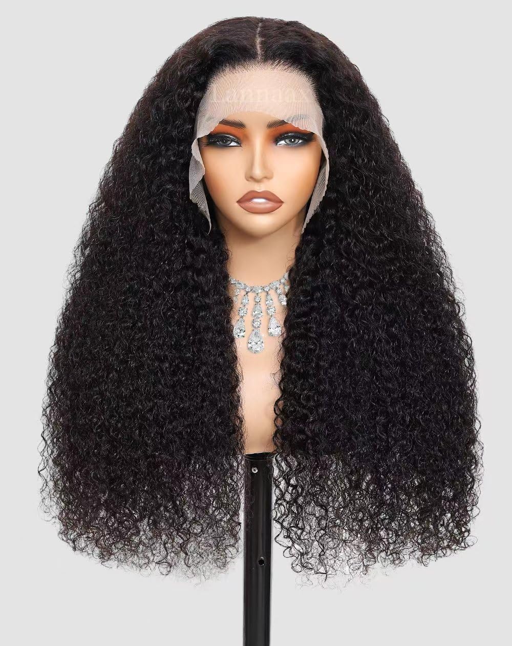 Lannaax 250-density curly wig front view shows natural hairline for daily wear.