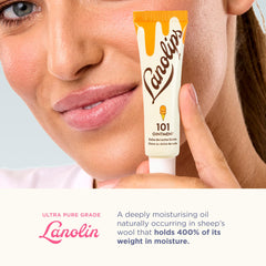 Lanolips 101 Ointment lip application shows smooth glide and healing-ready nourishment.