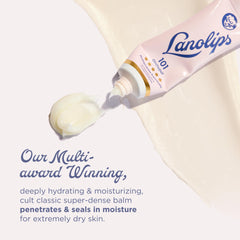 Lanolips 101 Ointment on lips showing quick hydration for dry lips.