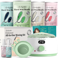 LANSLEYWAX digital waxing kit front view with a green warmer for home use.