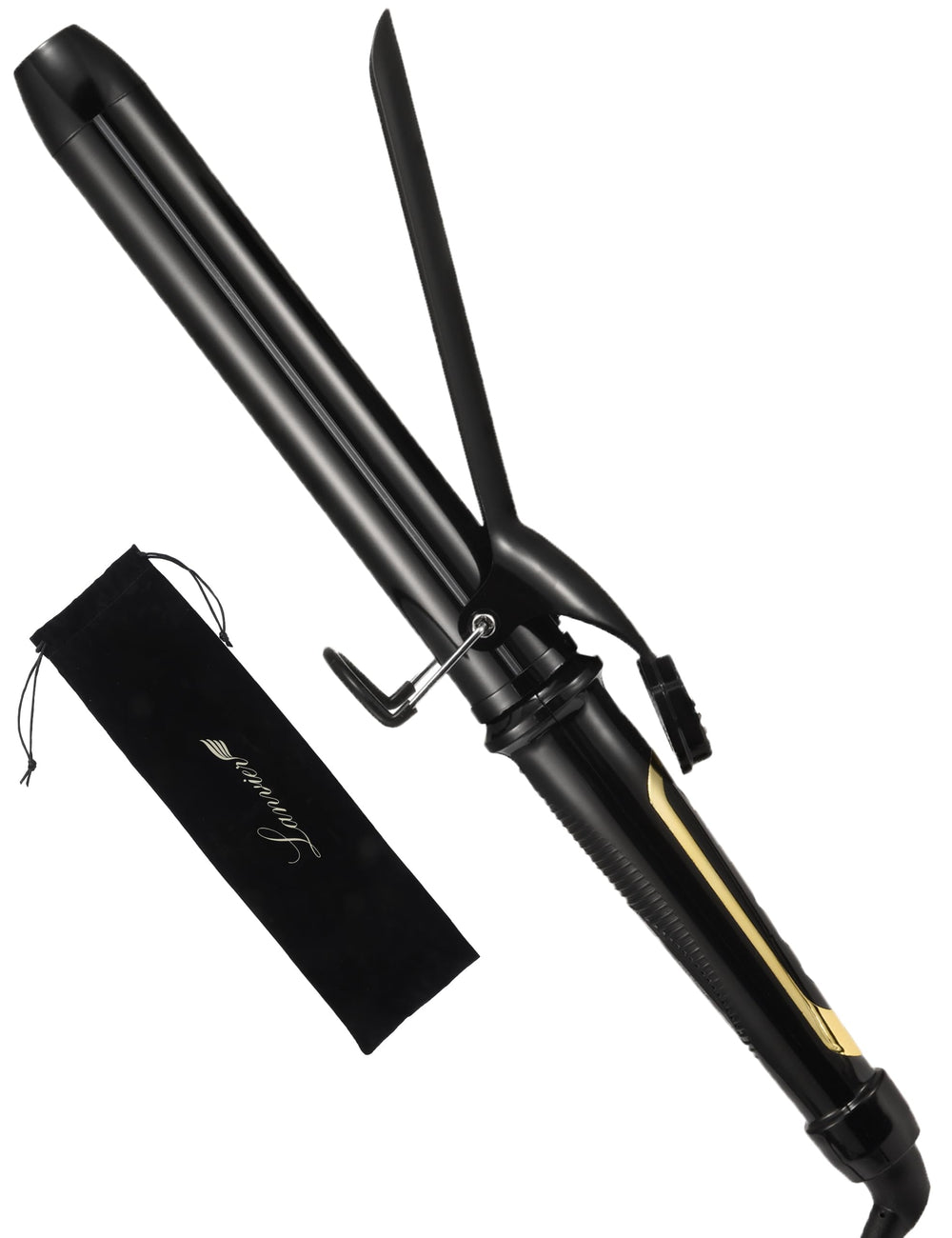LANVIER curling iron long-barrel close-up shows efficient long-hair styling.