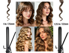 LANVIER curling iron temperature dial demonstrates precise heat settings.