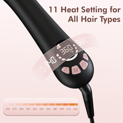 LANVIER curling iron LED display shows precise temperature control.