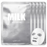 LAPCOS Milk Sheet Mask packaging shows a 5-pack for easy daily hydration.