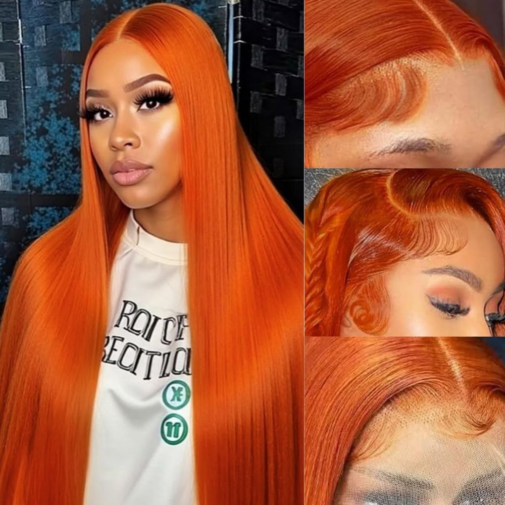 LAPONDAI ginger orange wig 32in full-length view shows versatile styling