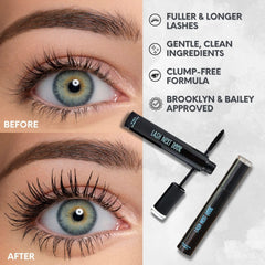 Lash Next Door mascara brush close-up shows smooth application.