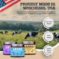 LASSO TALLOW tallow jar closeup highlights pure beef tallow texture for deep hydration.