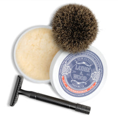 Lather & Wood Barbershop shaving soap delivers dense, slippery lather for smooth razors.