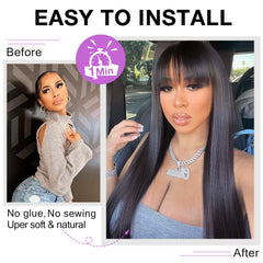 Lativ Straight Wigs with Bangs 20-inch natural-black color for authentic look.