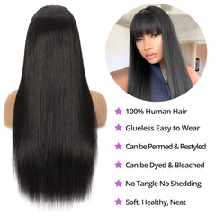 Lativ Straight Wigs with Bangs 20-inch side view for versatile styling.