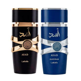 Lattafa Asad 5th Anniversary bottle front highlighting bold spicy-woody profile for evenings.
