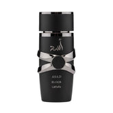 Lattafa Asad Elixir EDP bottle-pour highlights sharp top notes for a bold evening presence.