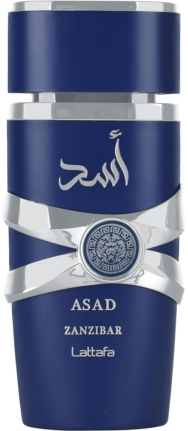 Lattafa Asad Zanzibar bottle-front, bold design for daily wear.